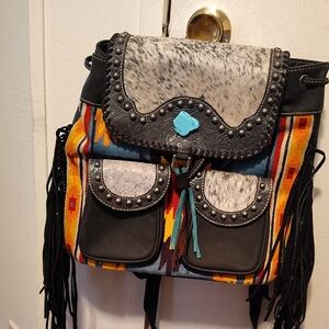 Montana West Black and Multicolor Fringe Backpack
